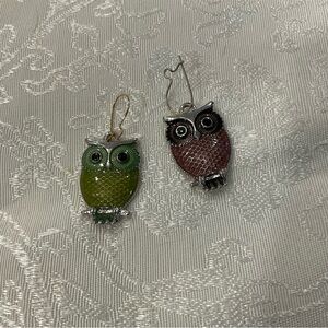Green and Purple Owl Charm Earrings